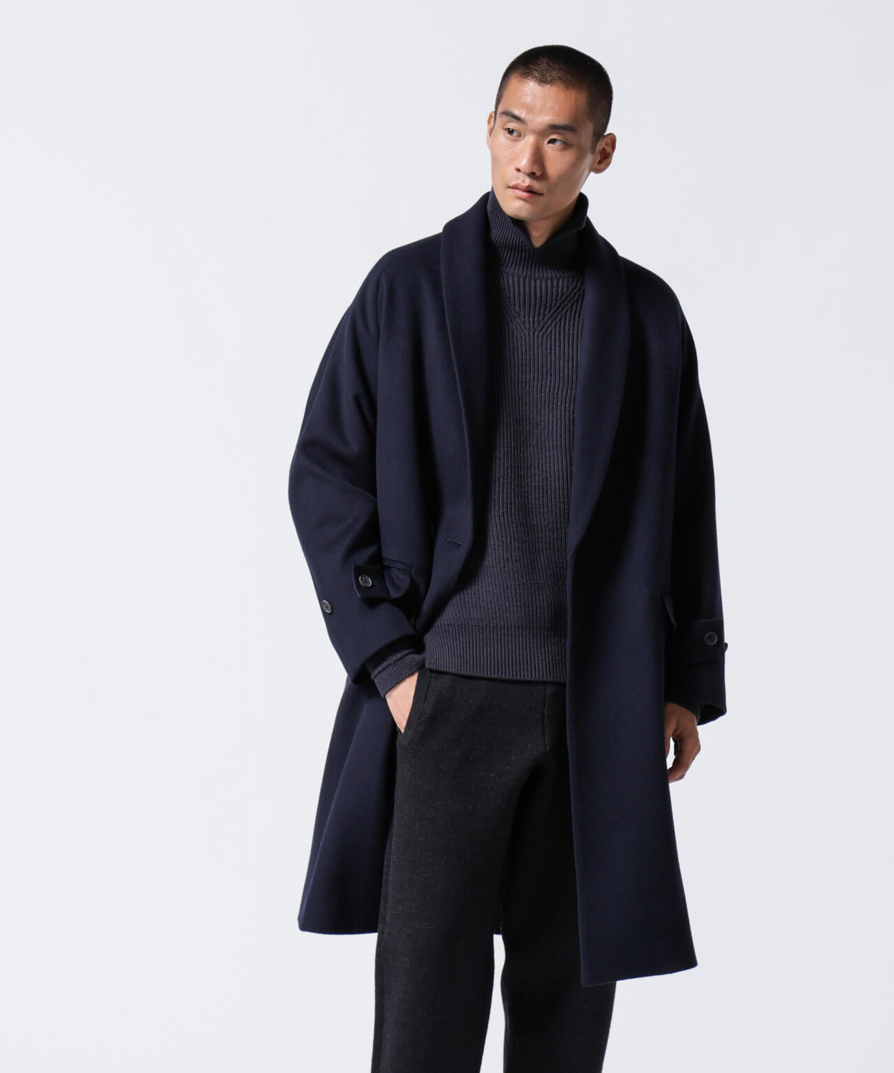 「ASSEMBLANC」シルクブレンドダブルクロスショールカラーコート