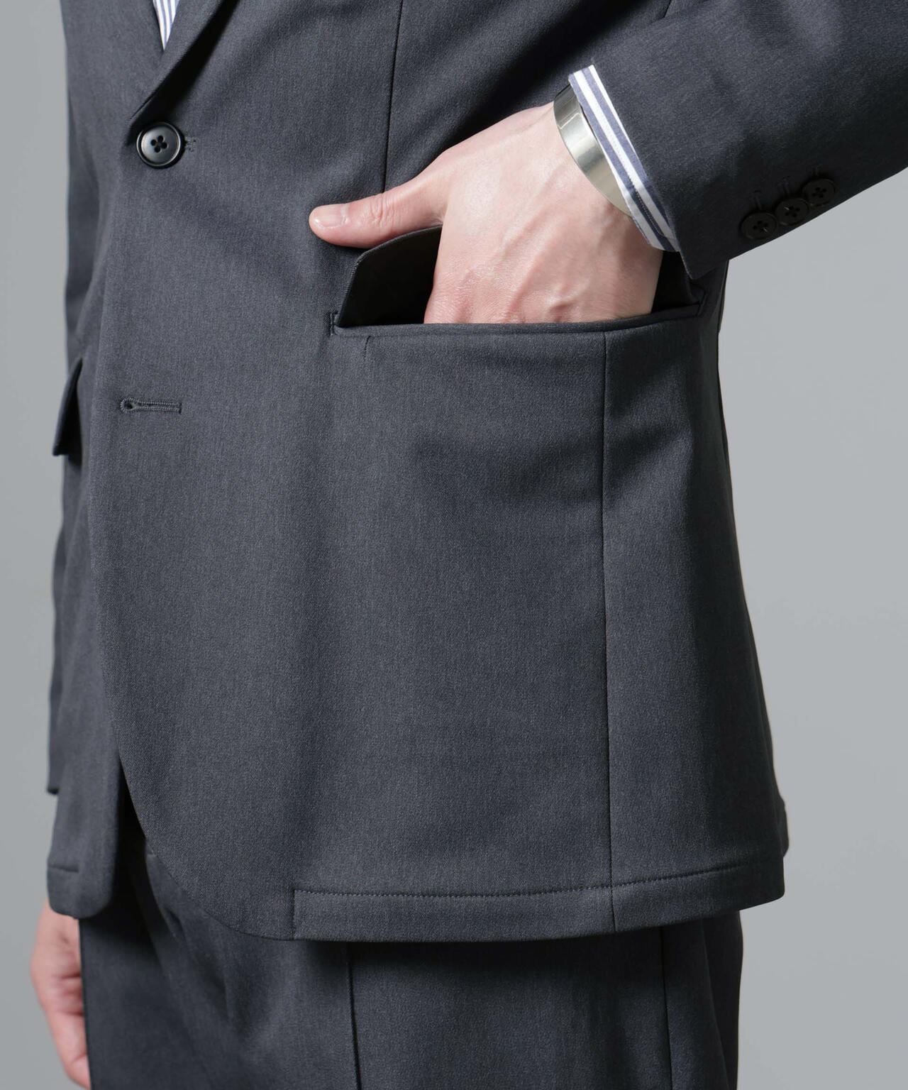 「N JACKET BASIC」CATINA(R)メランジ二重織ツイルストレッチジャケット(セットアップ可)