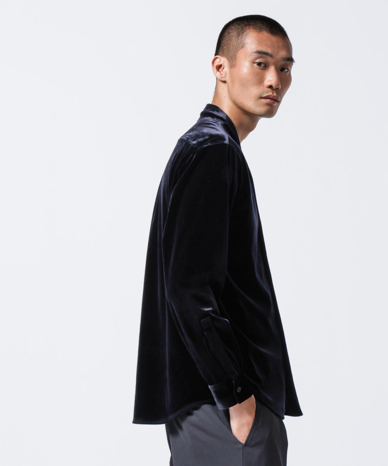 「ASSEMBLANC」トリアセテートベルベットシャツブルゾン