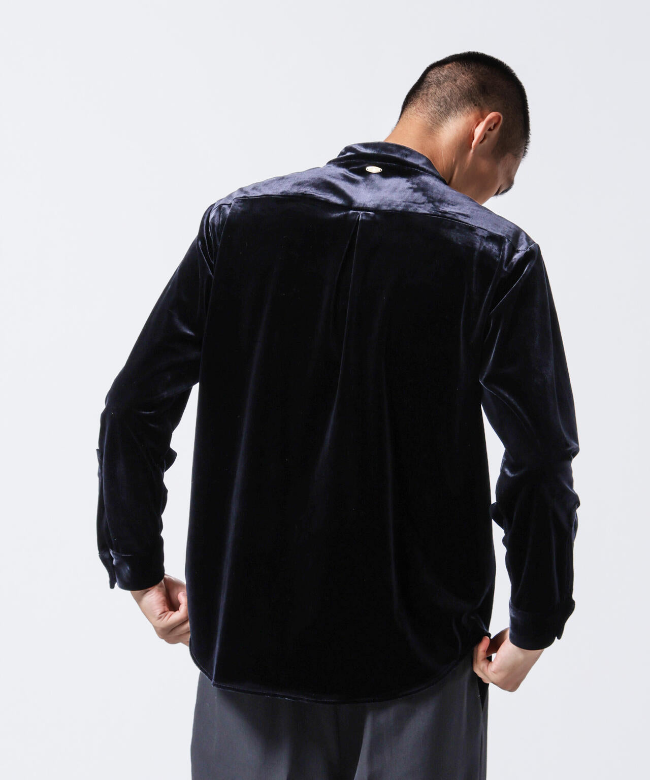 「ASSEMBLANC」トリアセテートベルベットシャツブルゾン
