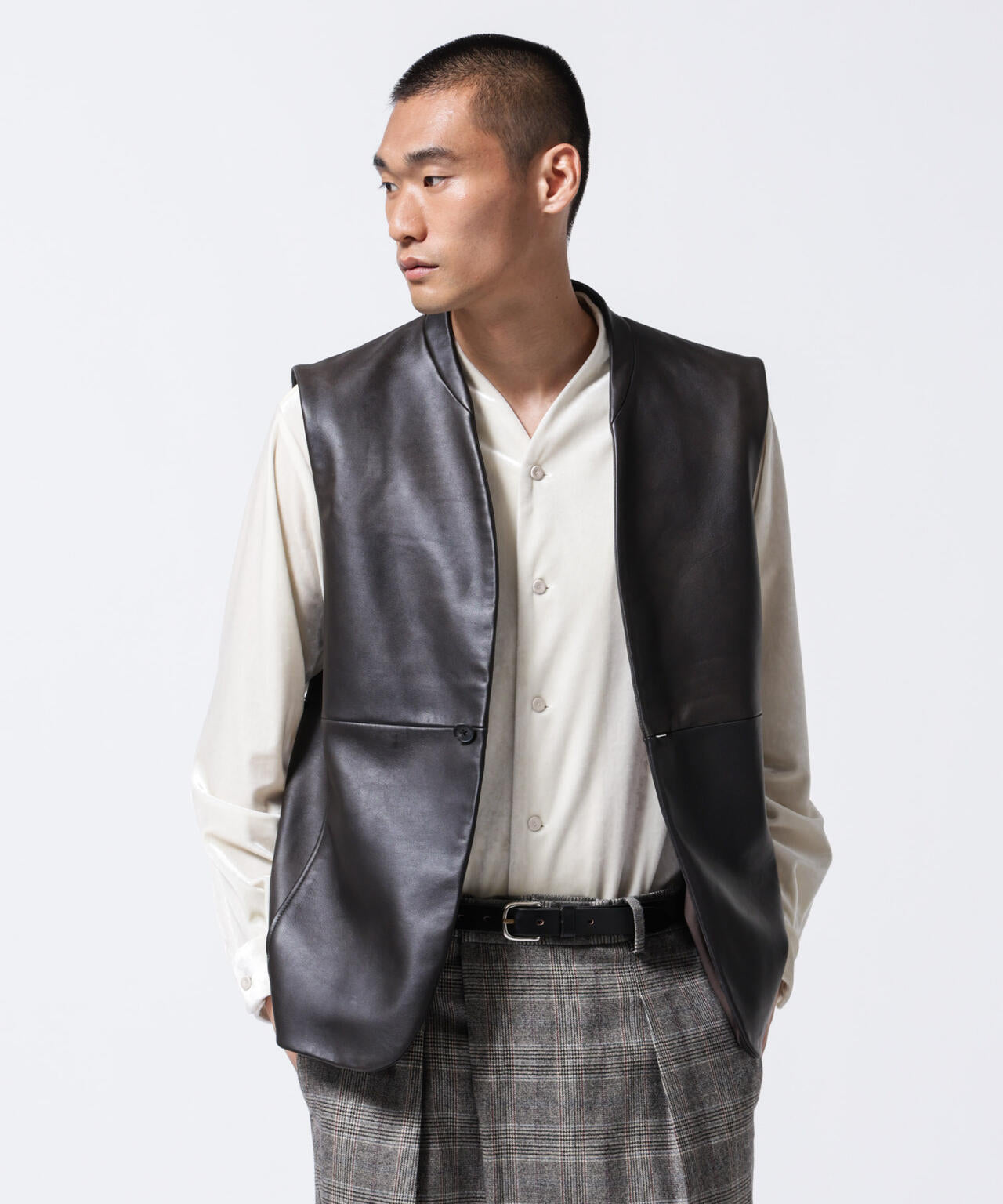 「ASSEMBLANC」トリアセテートベルベットシャツブルゾン