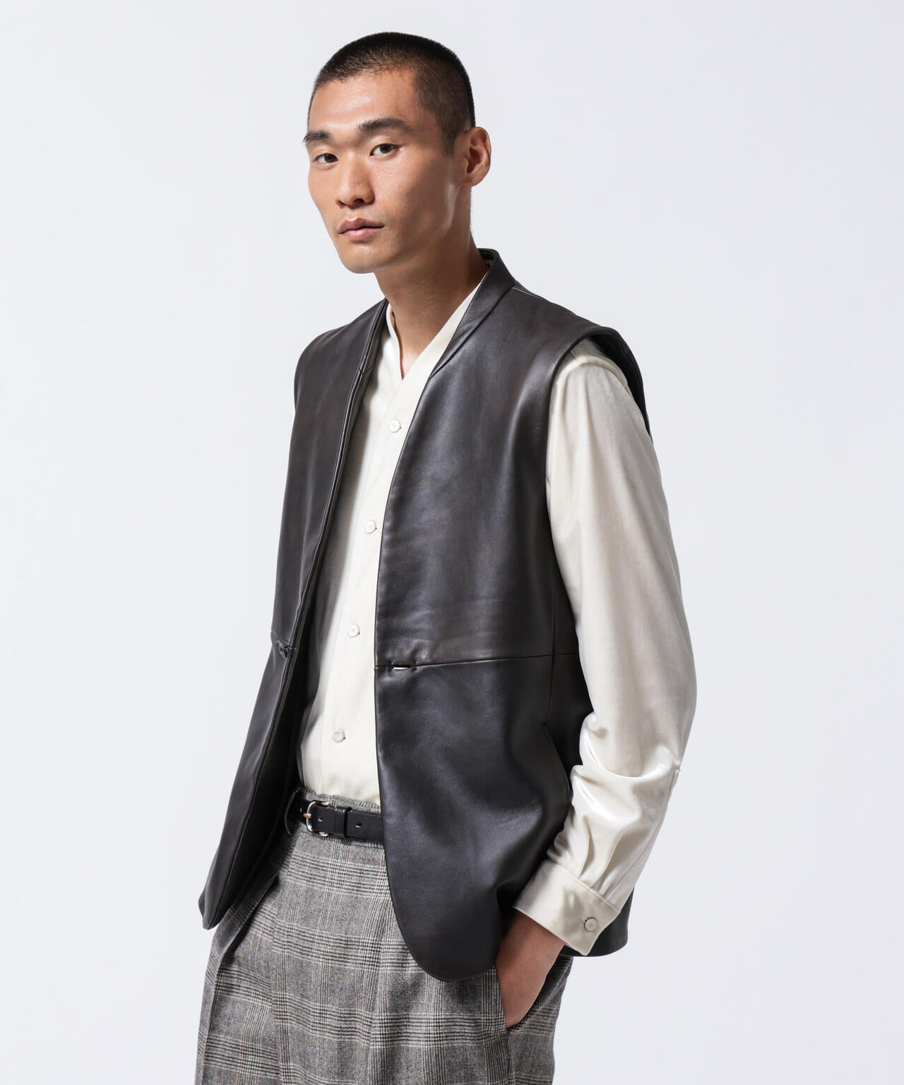 「ASSEMBLANC」トリアセテートベルベットシャツブルゾン