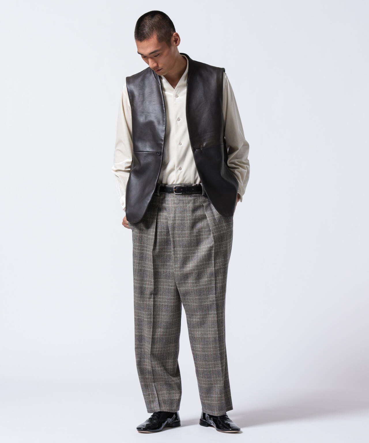 「ASSEMBLANC」トリアセテートベルベットシャツブルゾン