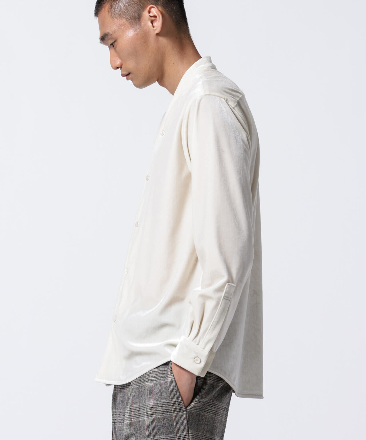 「ASSEMBLANC」トリアセテートベルベットシャツブルゾン