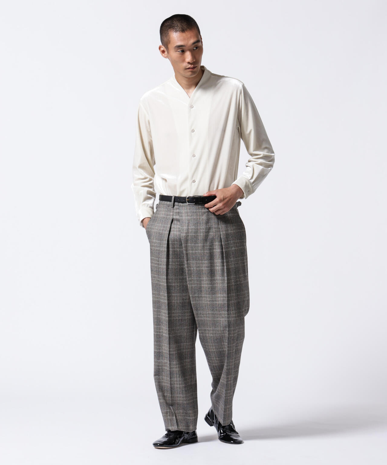 「ASSEMBLANC」トリアセテートベルベットシャツブルゾン