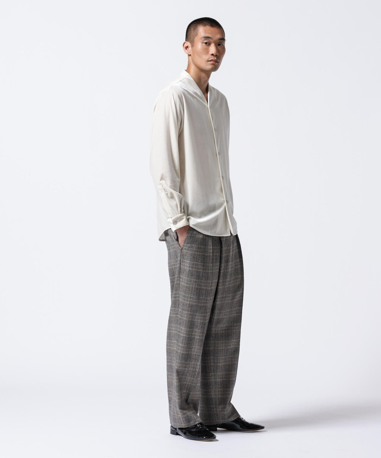 「ASSEMBLANC」トリアセテートベルベットシャツブルゾン