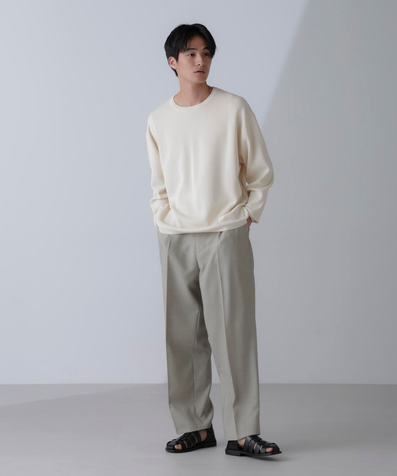 14ゲージミラノリブニット クルーネック 長袖(手洗い可能)