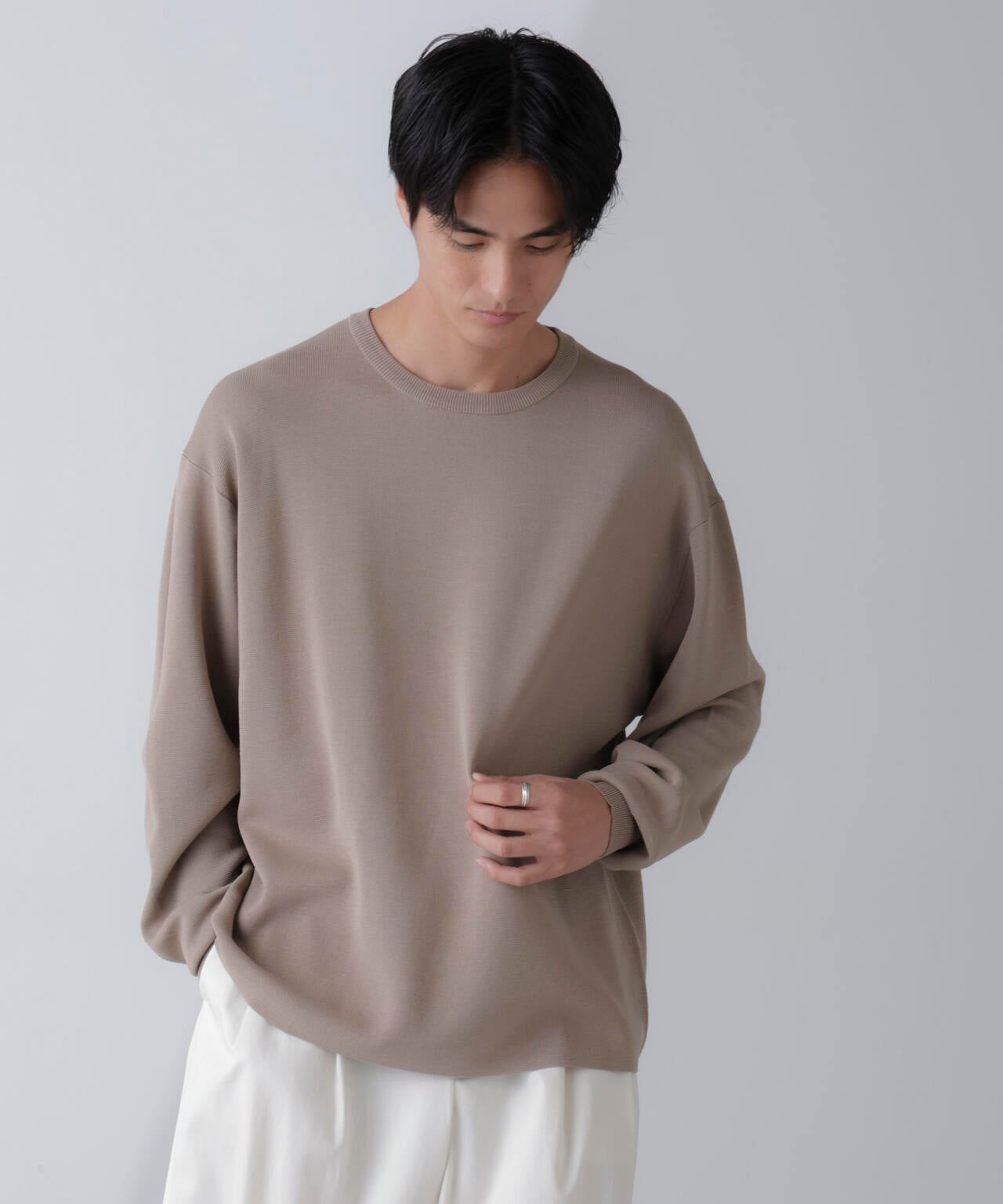 14ゲージミラノリブニット クルーネック 長袖(手洗い可能)