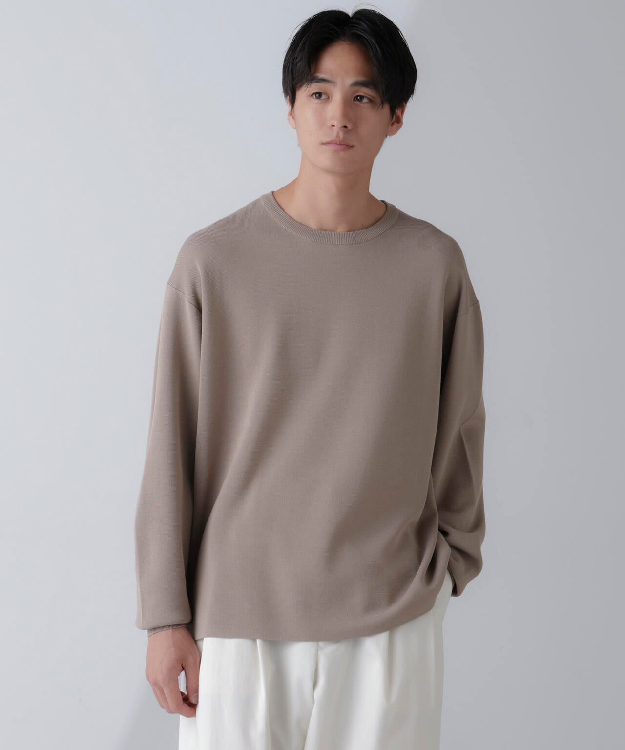 14ゲージミラノリブニット クルーネック 長袖(手洗い可能)