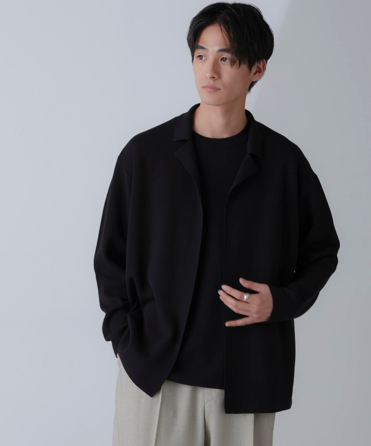 14ゲージミラノリブニット ボタンレスジャケット(手洗い可能)