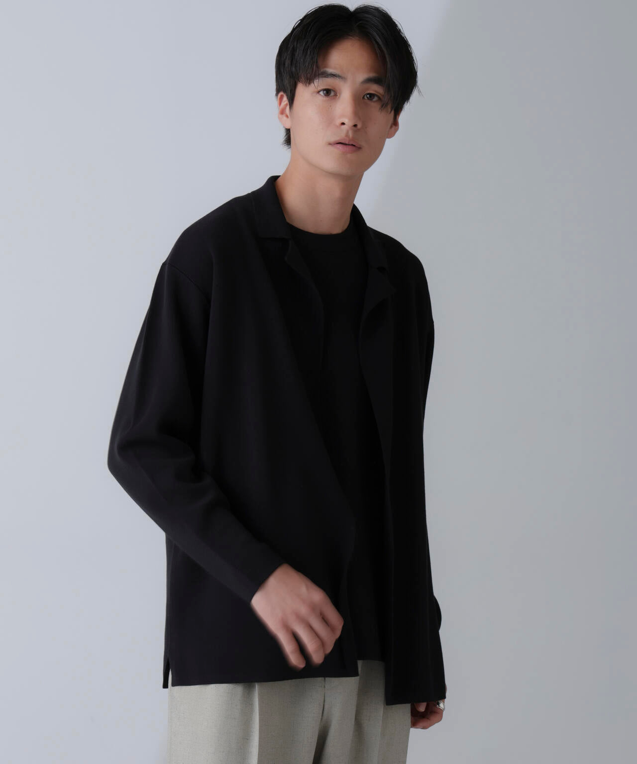 14ゲージミラノリブニット ボタンレスジャケット(手洗い可能)