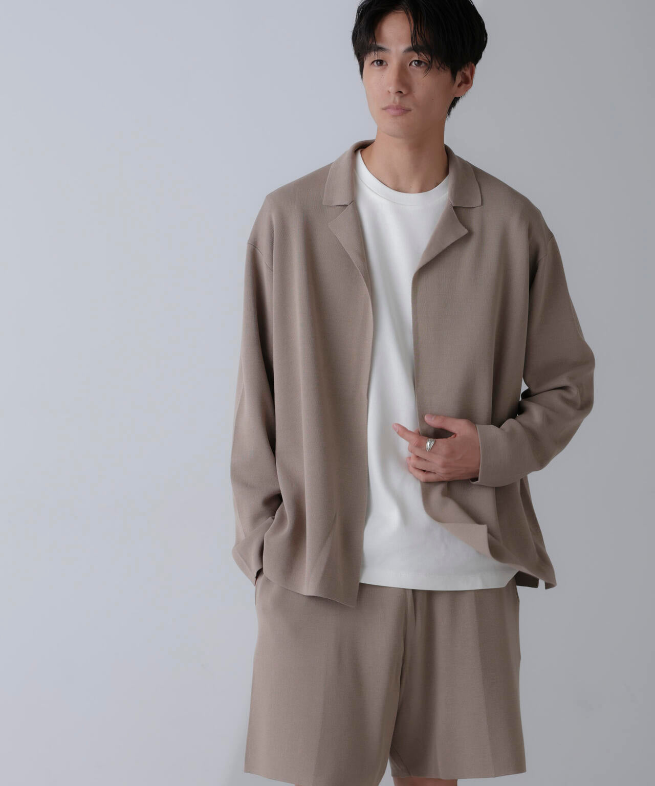 14ゲージミラノリブニット ボタンレスジャケット(手洗い可能)