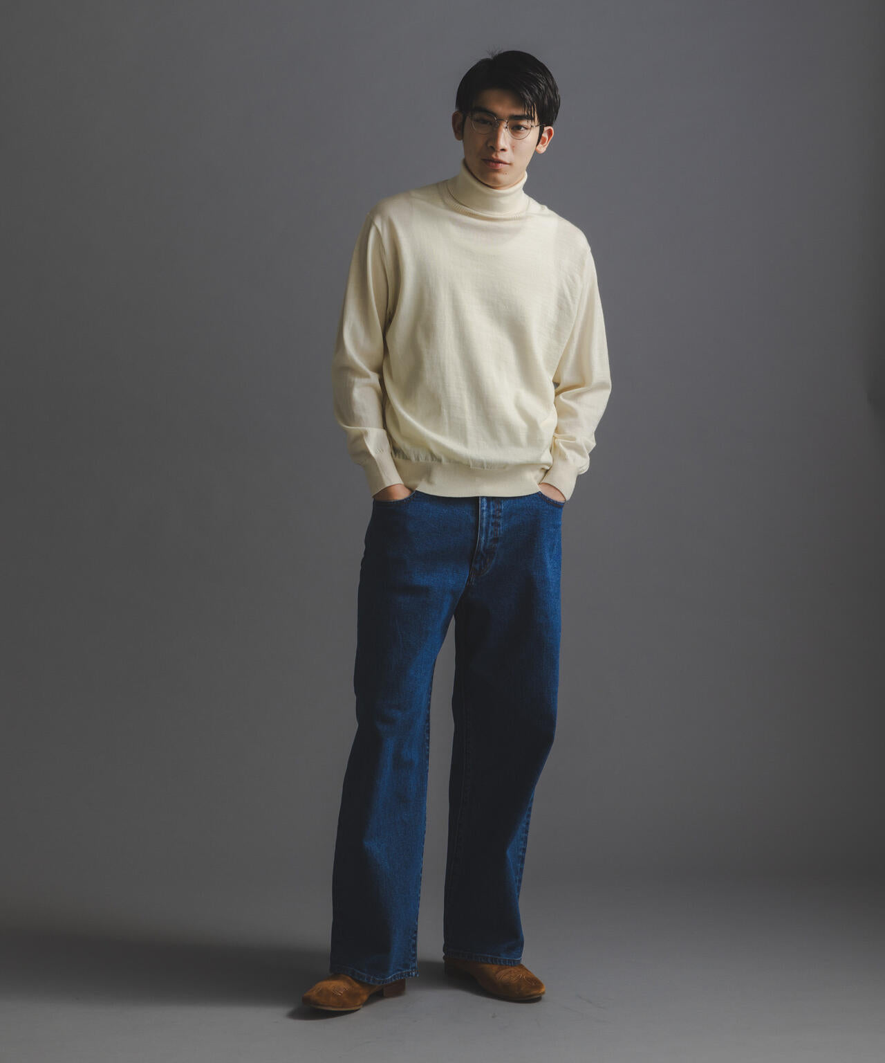 「毛玉レスニット」 ファインゲージタートルネック