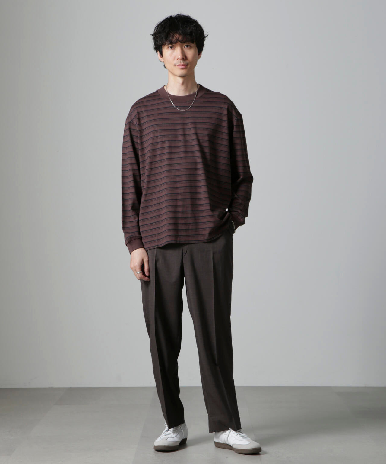 Anti Soaked(R) ランダムボーダークルーネックTシャツ 長袖