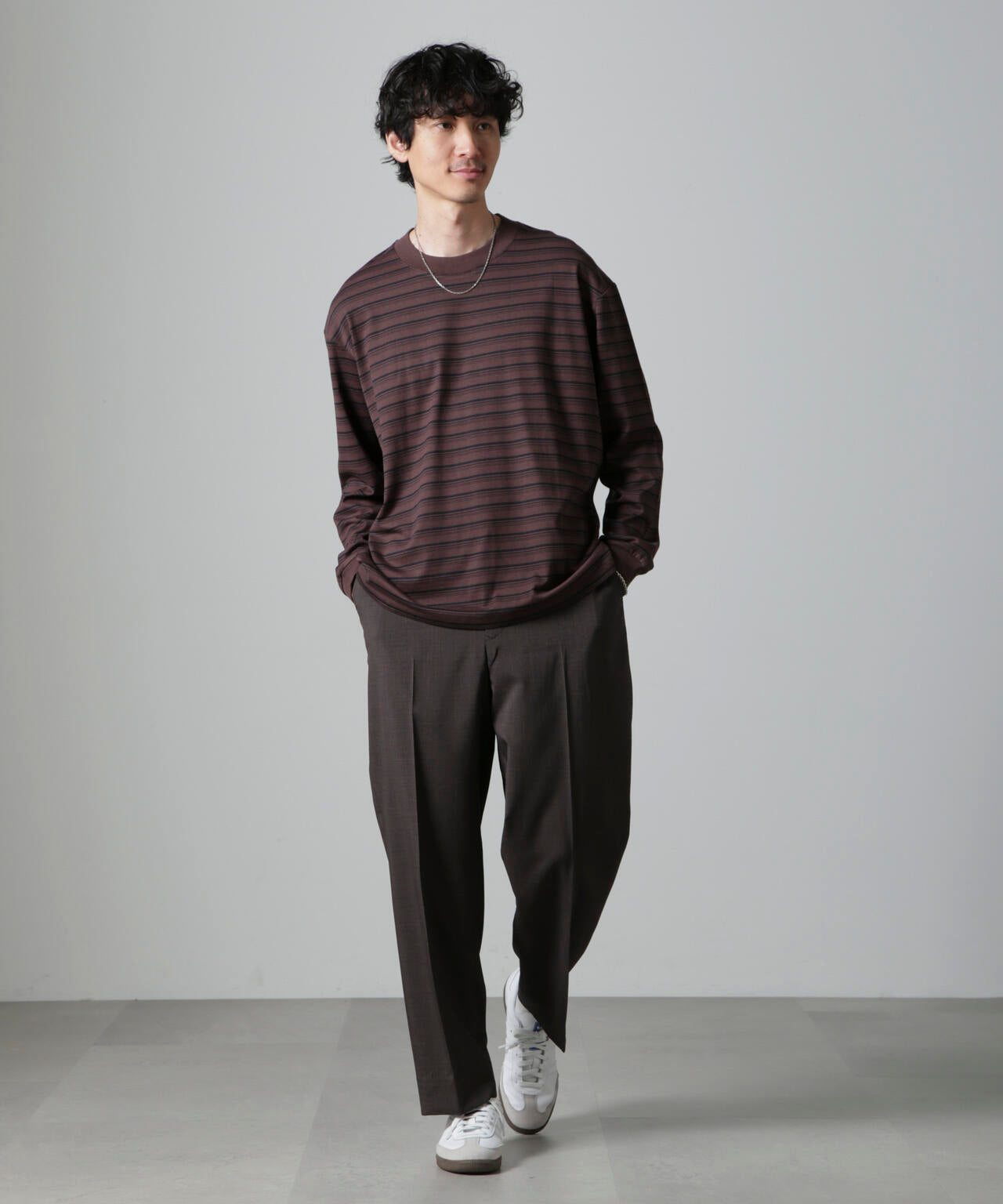 Anti Soaked(R) ランダムボーダークルーネックTシャツ 長袖