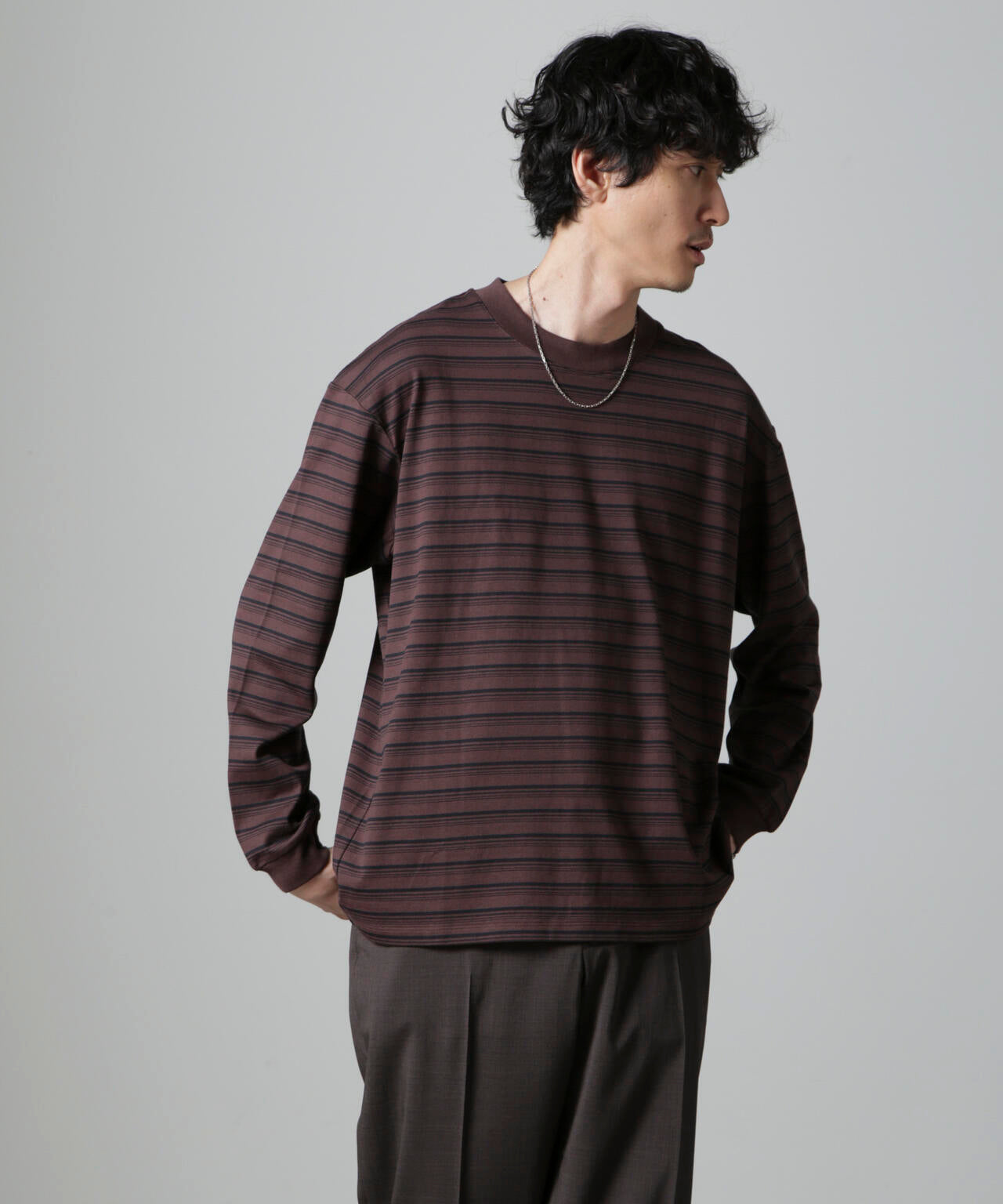 Anti Soaked(R) ランダムボーダークルーネックTシャツ 長袖