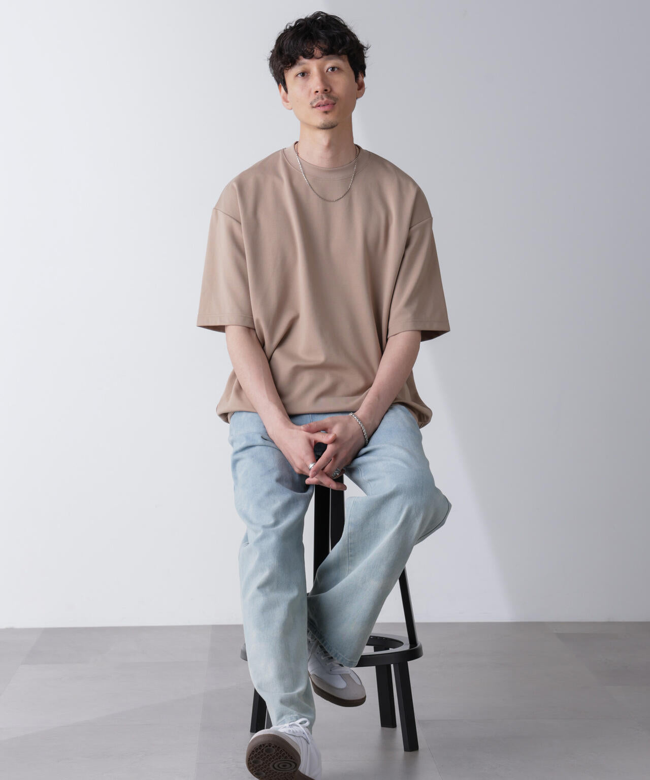 ワイドシルエットポンチクルーネックTシャツ