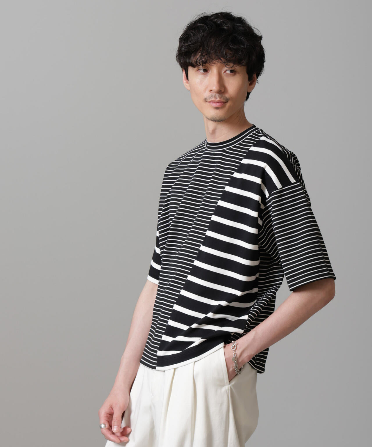 ボーダー切替Tシャツ