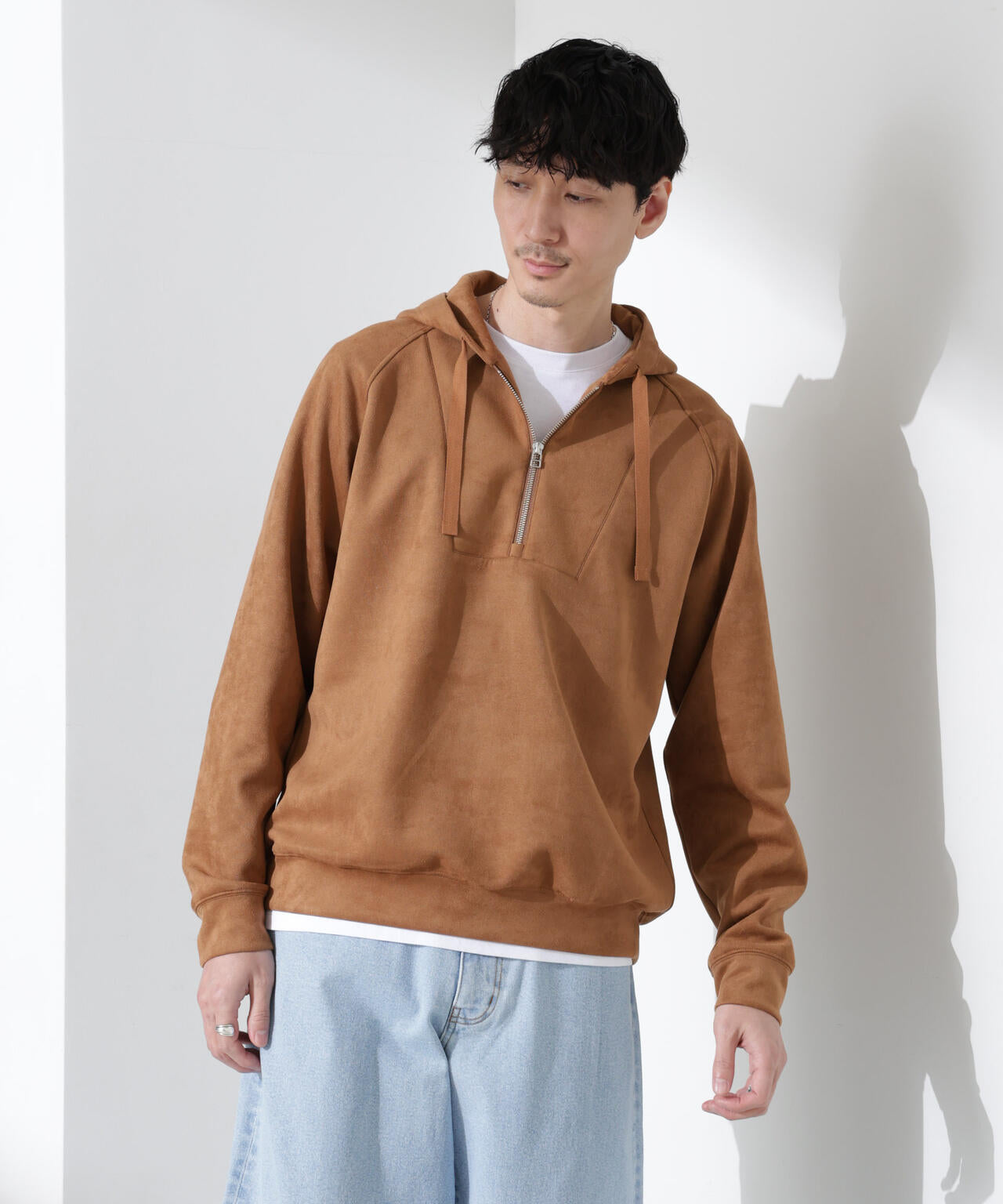 フェイクスエードハーフジップパーカーブルゾン