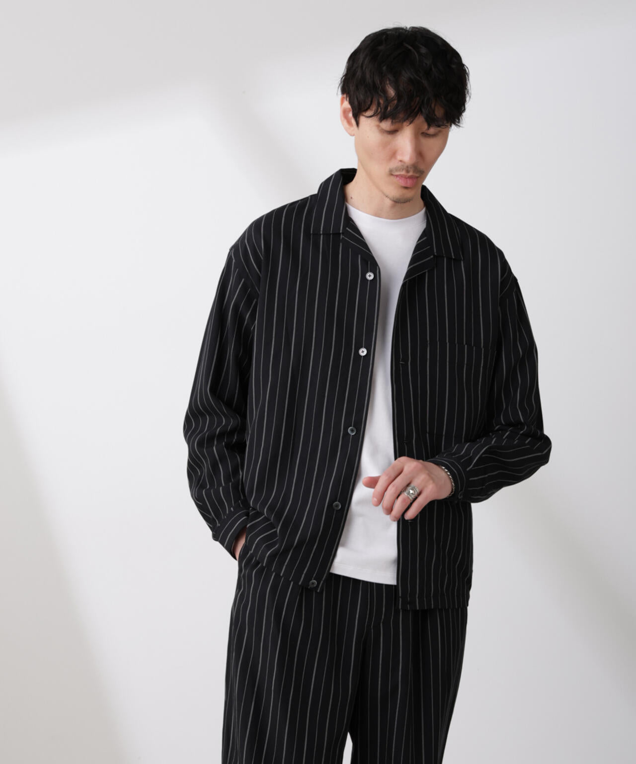 リネンブレンドピンストライプブルゾン(セットアップ可)