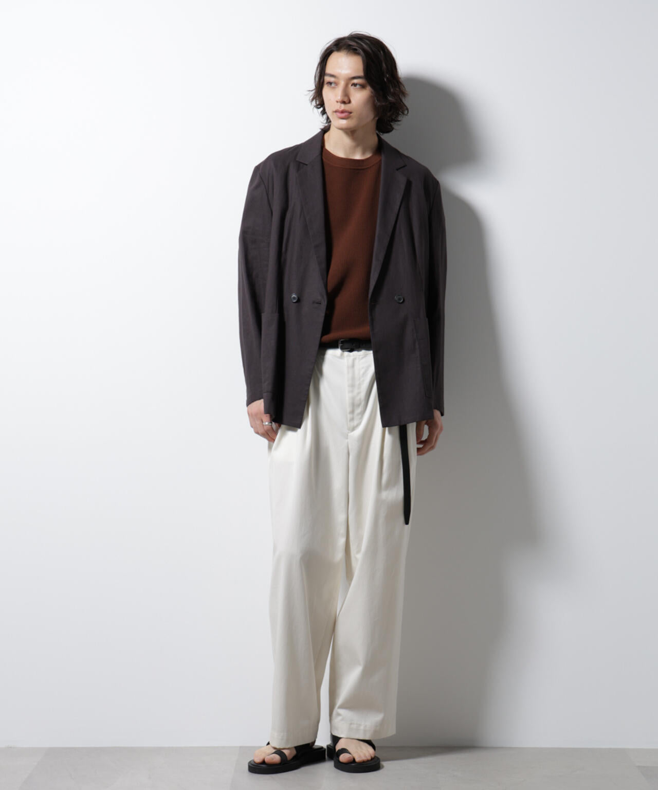 「BELGIUM LINEN FABRICS」リネンコットンダブルジャケット(セットアップ可)