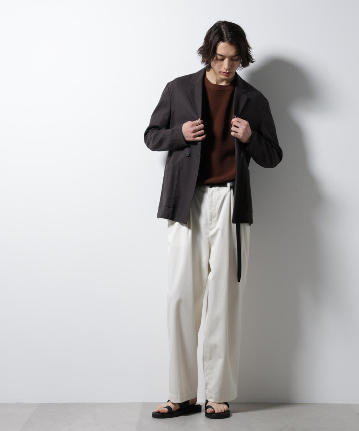 「BELGIUM LINEN FABRICS」リネンコットンダブルジャケット(セットアップ可)