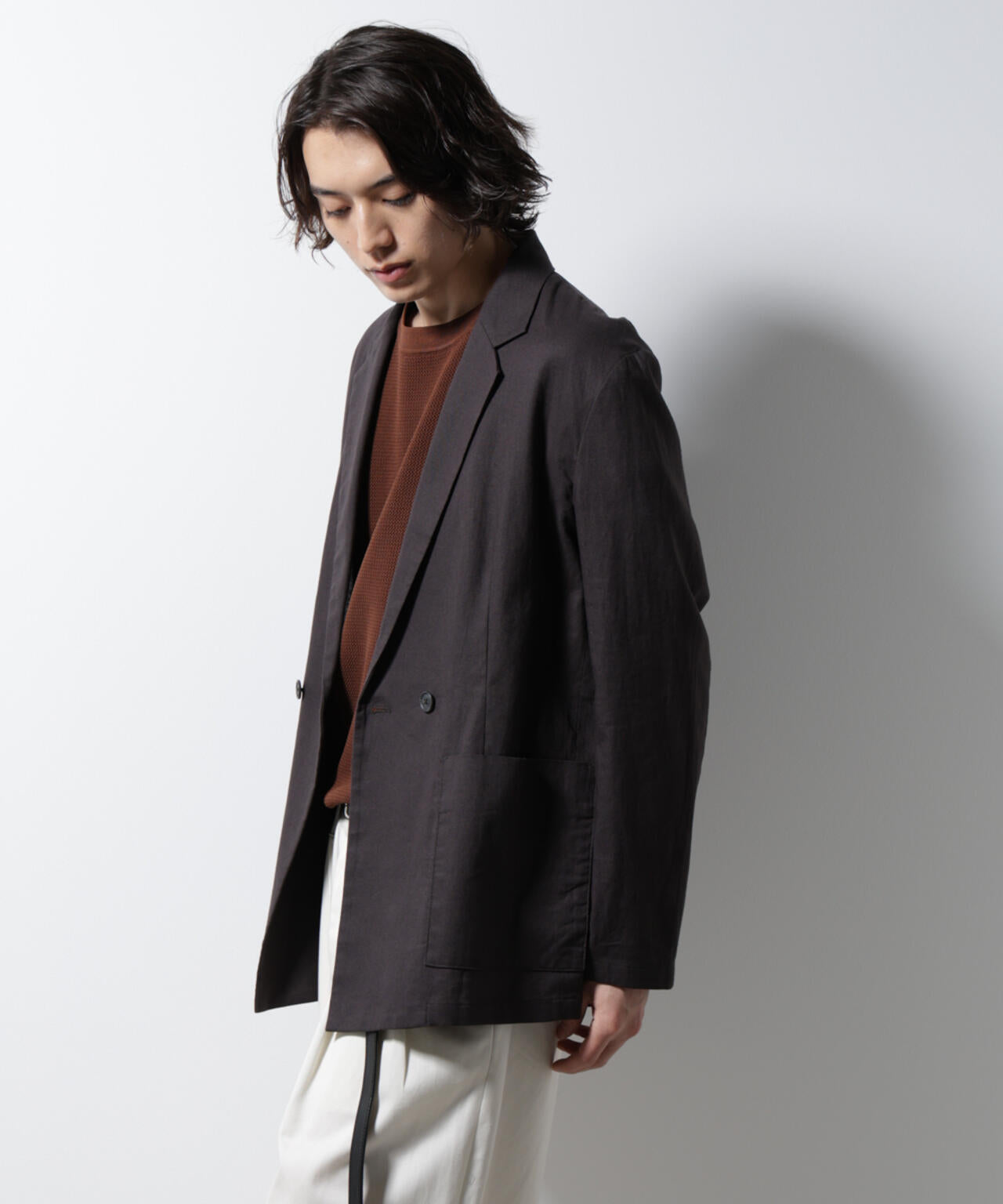 「BELGIUM LINEN FABRICS」リネンコットンダブルジャケット(セットアップ可)