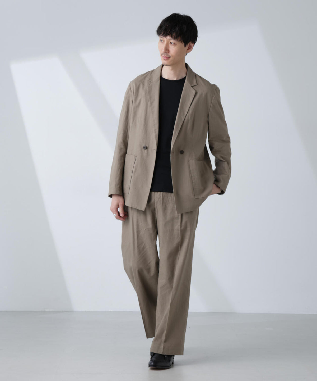 「BELGIUM LINEN FABRICS」リネンコットンダブルジャケット(セットアップ可)