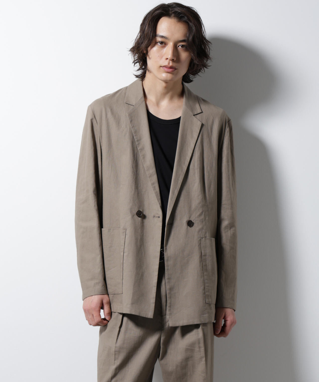 「BELGIUM LINEN FABRICS」リネンコットンダブルジャケット(セットアップ可)