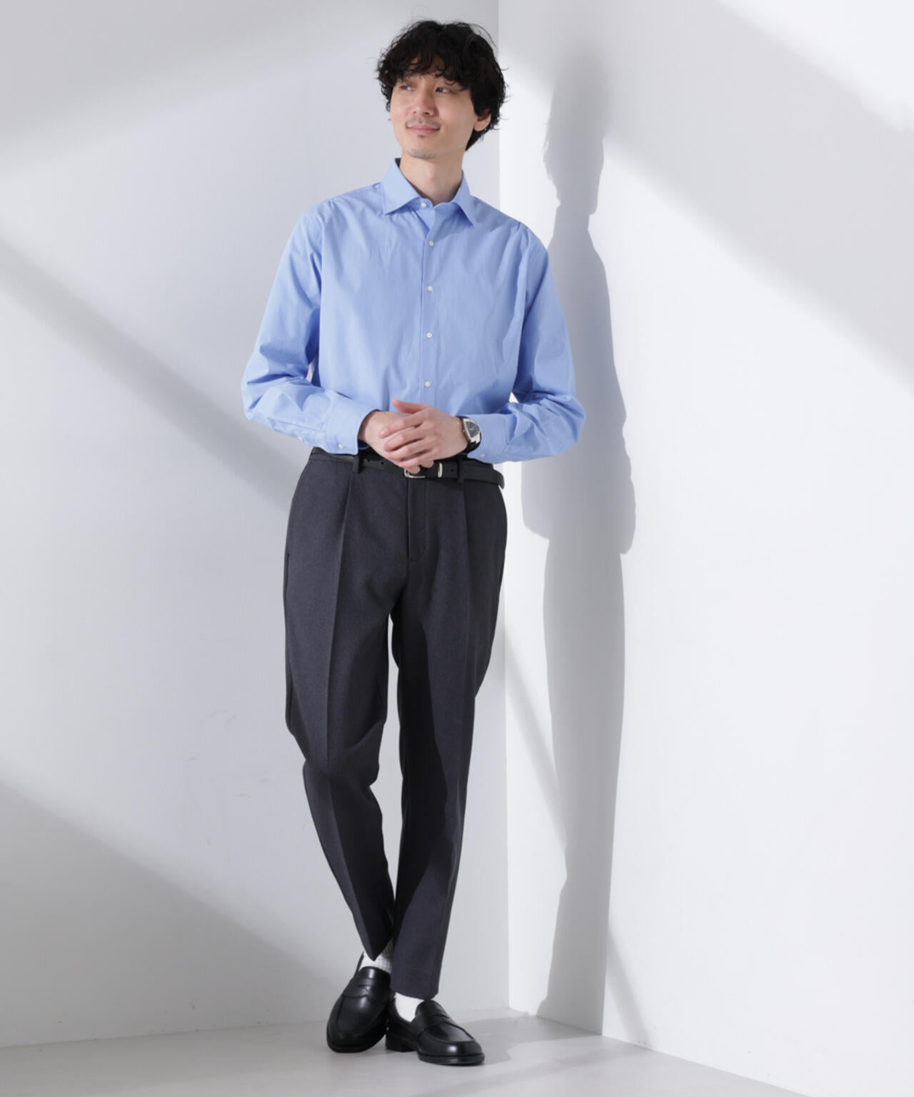 「N shirt」Anti Soaked(R) 汗染み防止セミワイドカラーシャツ長袖