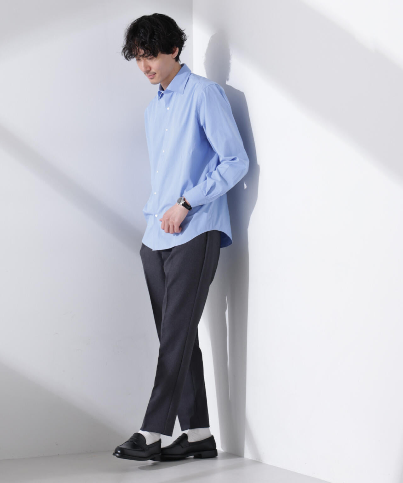 「N shirt」Anti Soaked(R) 汗染み防止セミワイドカラーシャツ長袖