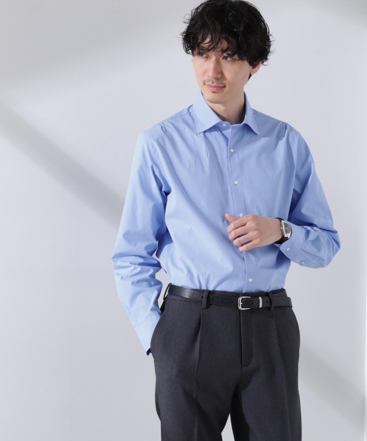 「N shirt」Anti Soaked(R) 汗染み防止セミワイドカラーシャツ長袖