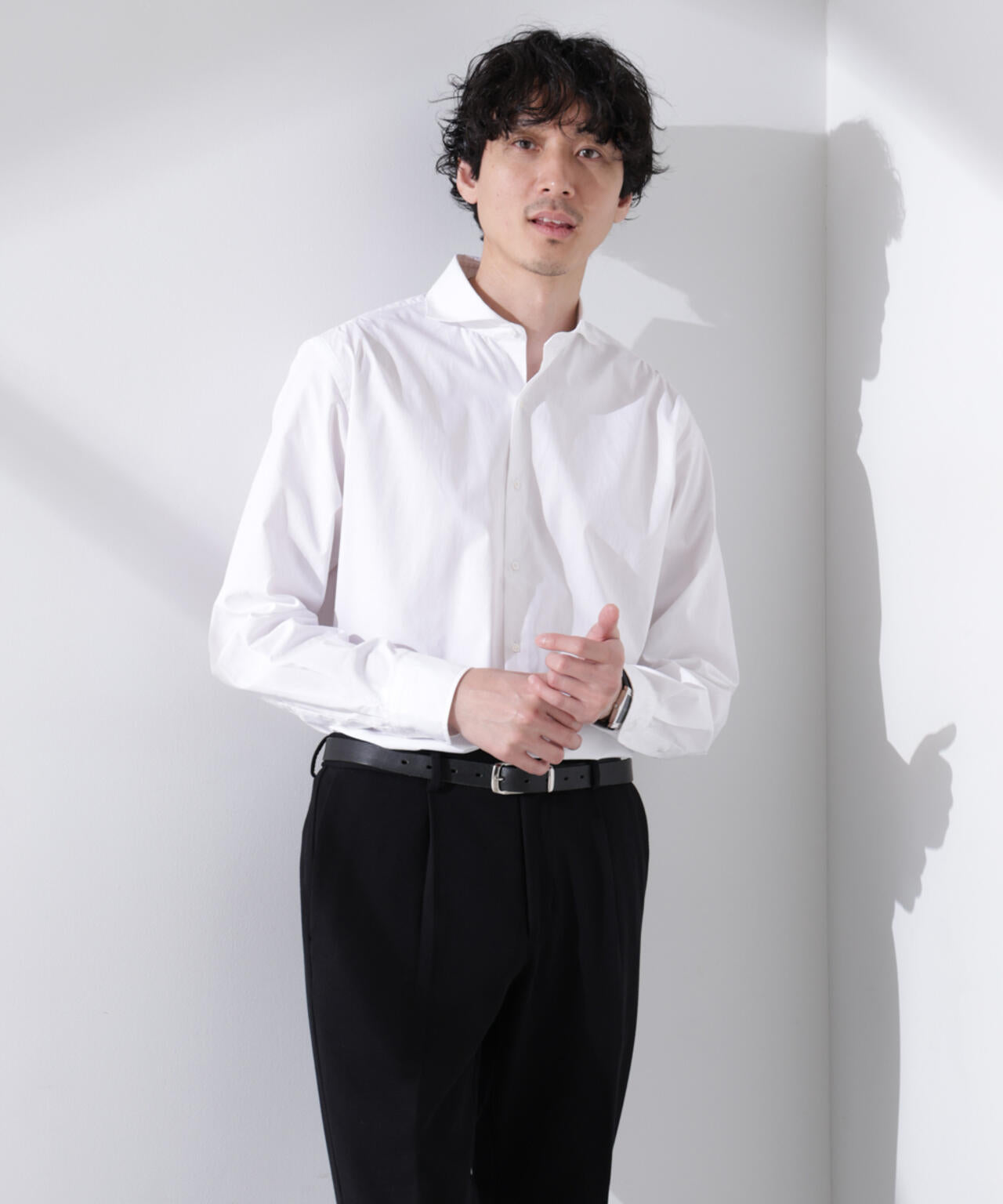 「N shirt」Anti Soaked(R) 汗染み防止ホリゾンタルカラーシャツ長袖