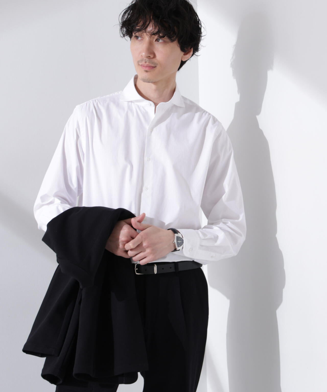 「N shirt」Anti Soaked(R) 汗染み防止ホリゾンタルカラーシャツ長袖