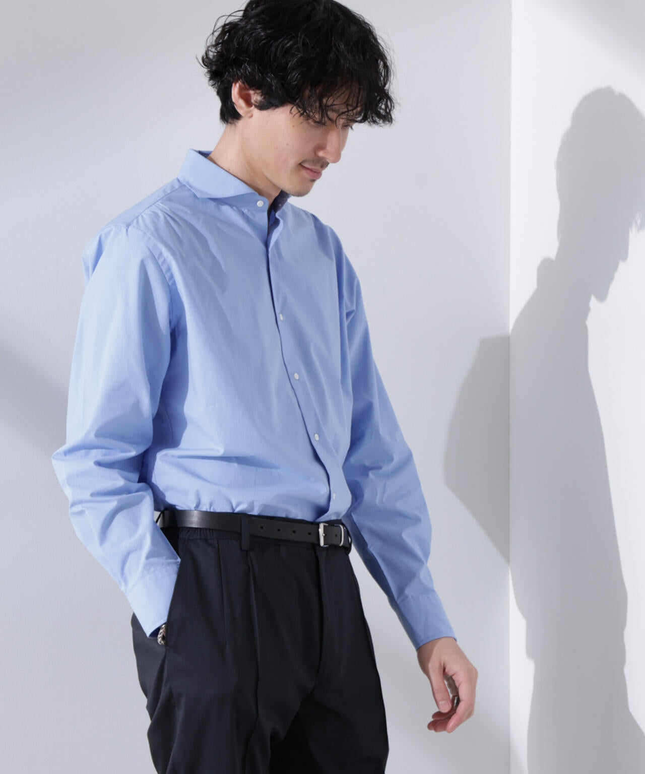 「N shirt」Anti Soaked(R) 汗染み防止ホリゾンタルカラーシャツ長袖