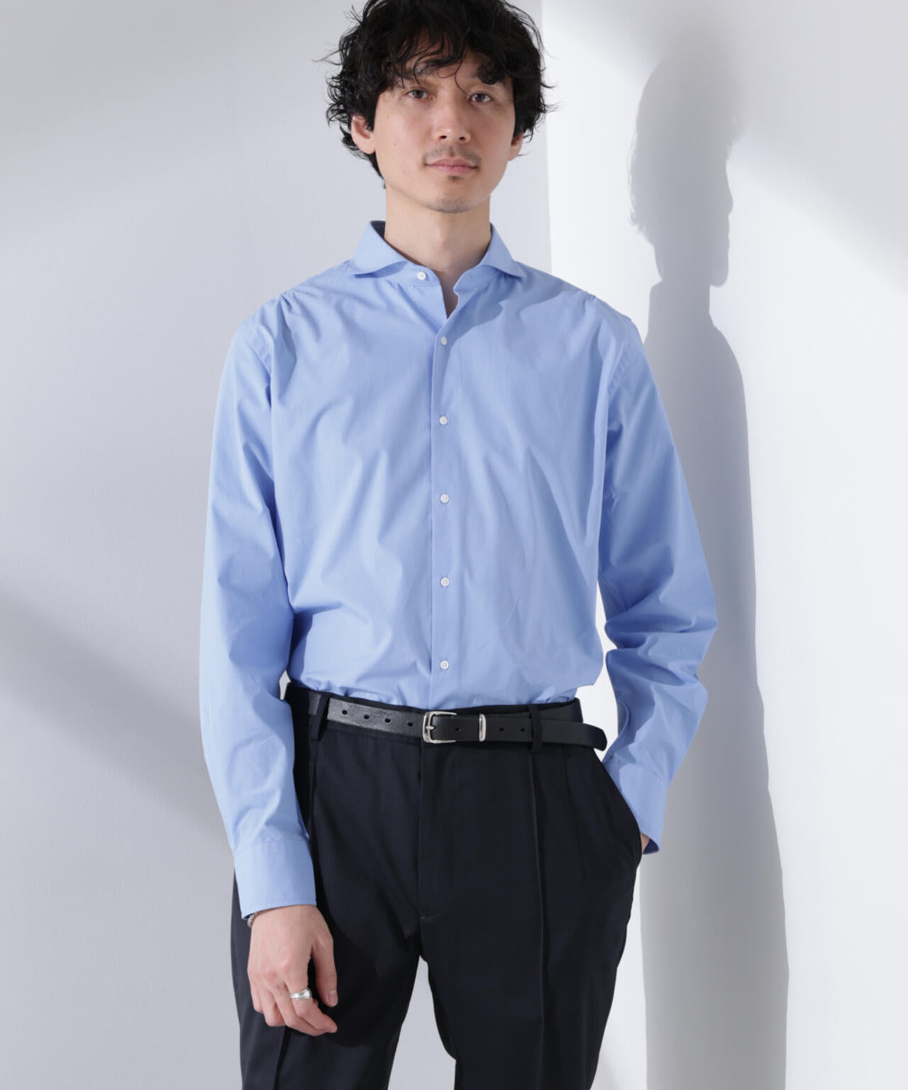 「N shirt」Anti Soaked(R) 汗染み防止ホリゾンタルカラーシャツ長袖