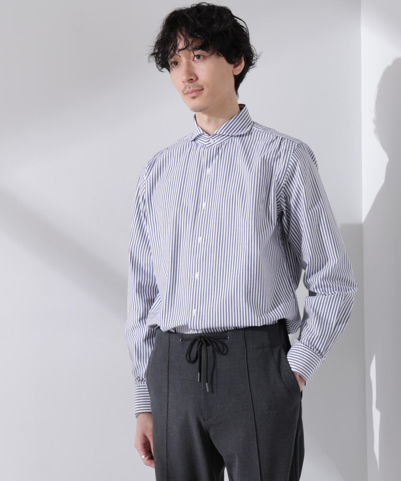 「N shirt」Anti Soaked(R) 汗染み防止ホリゾンタルカラーシャツ長袖