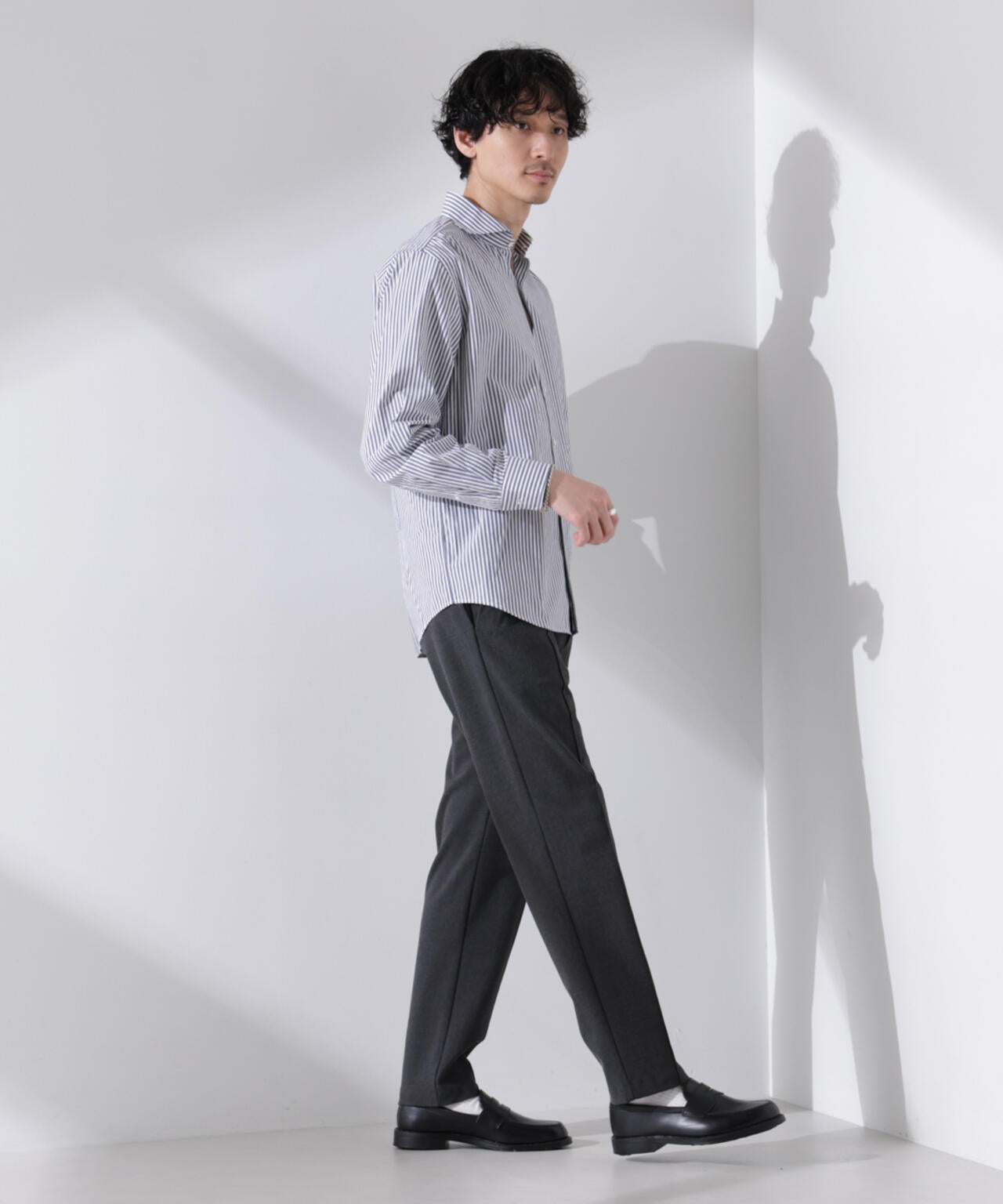 「N shirt」Anti Soaked(R) 汗染み防止ホリゾンタルカラーシャツ長袖