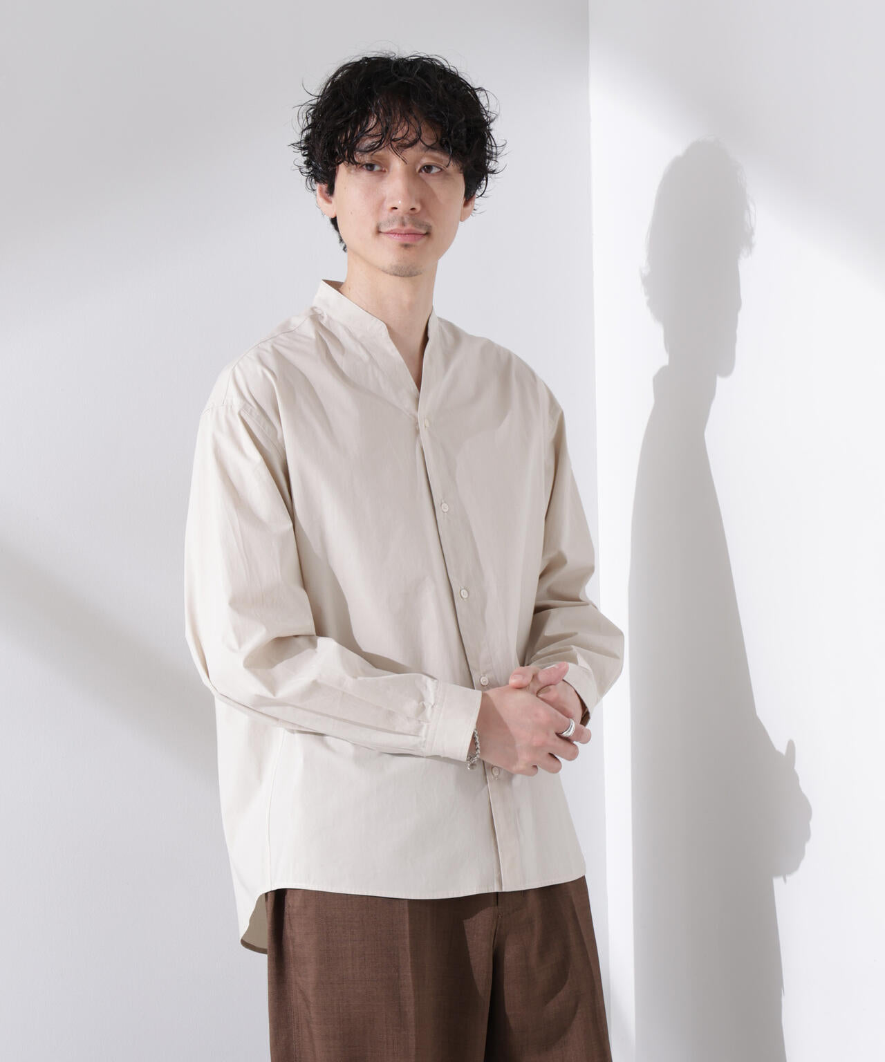 「大人のワイドシャツ」バンドカラー 長袖