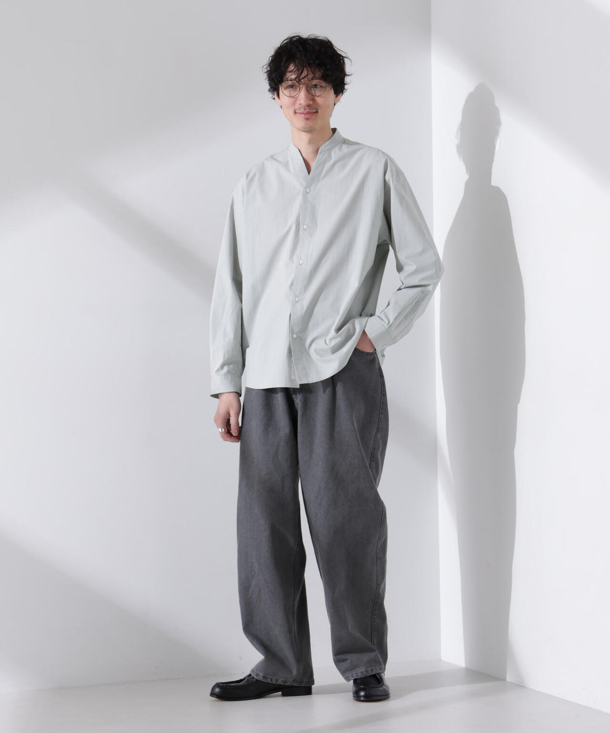 「大人のワイドシャツ」バンドカラー 長袖