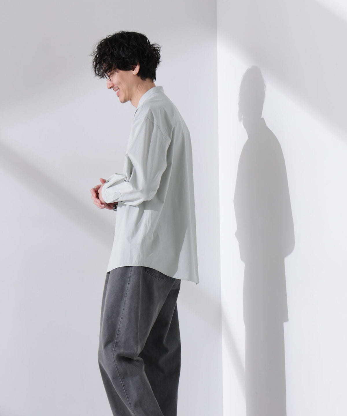 「大人のワイドシャツ」バンドカラー 長袖
