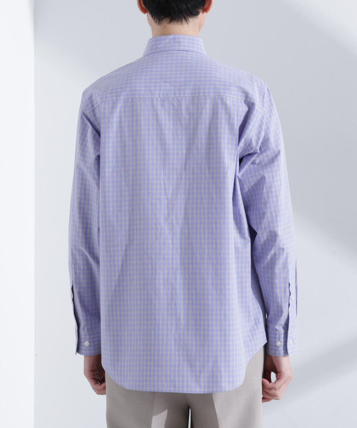 タイプライターチェックステンカラーシャツ 長袖