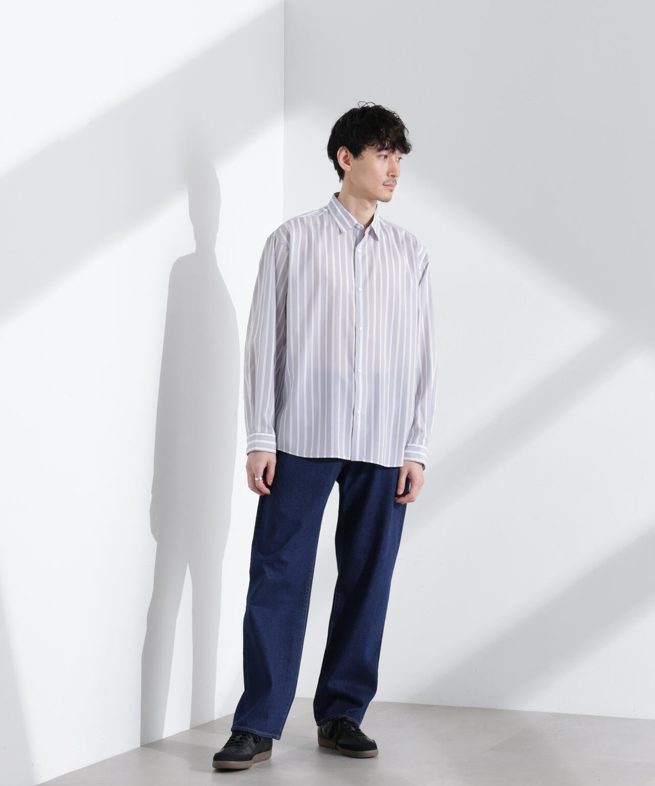 「大人のワイドシャツ」レギュラーカラー ストライプ 長袖