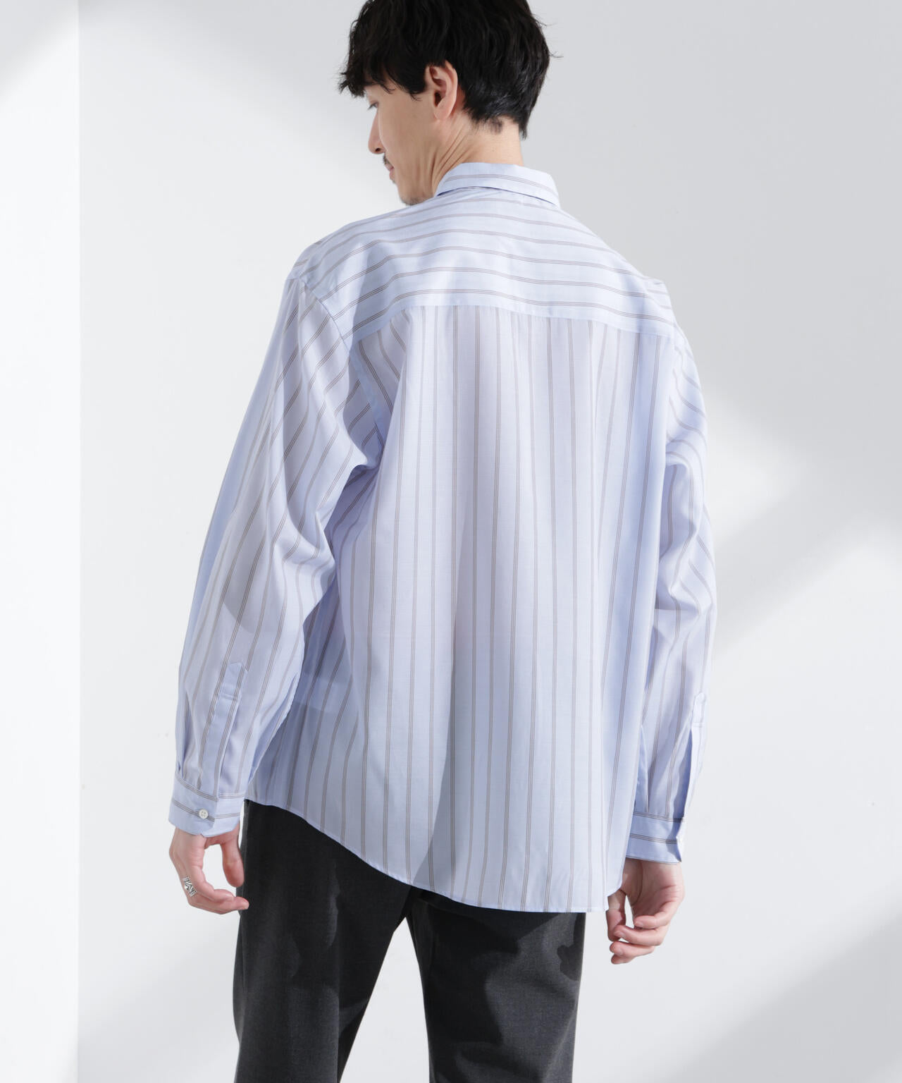 「大人のワイドシャツ」レギュラーカラー ストライプ 長袖