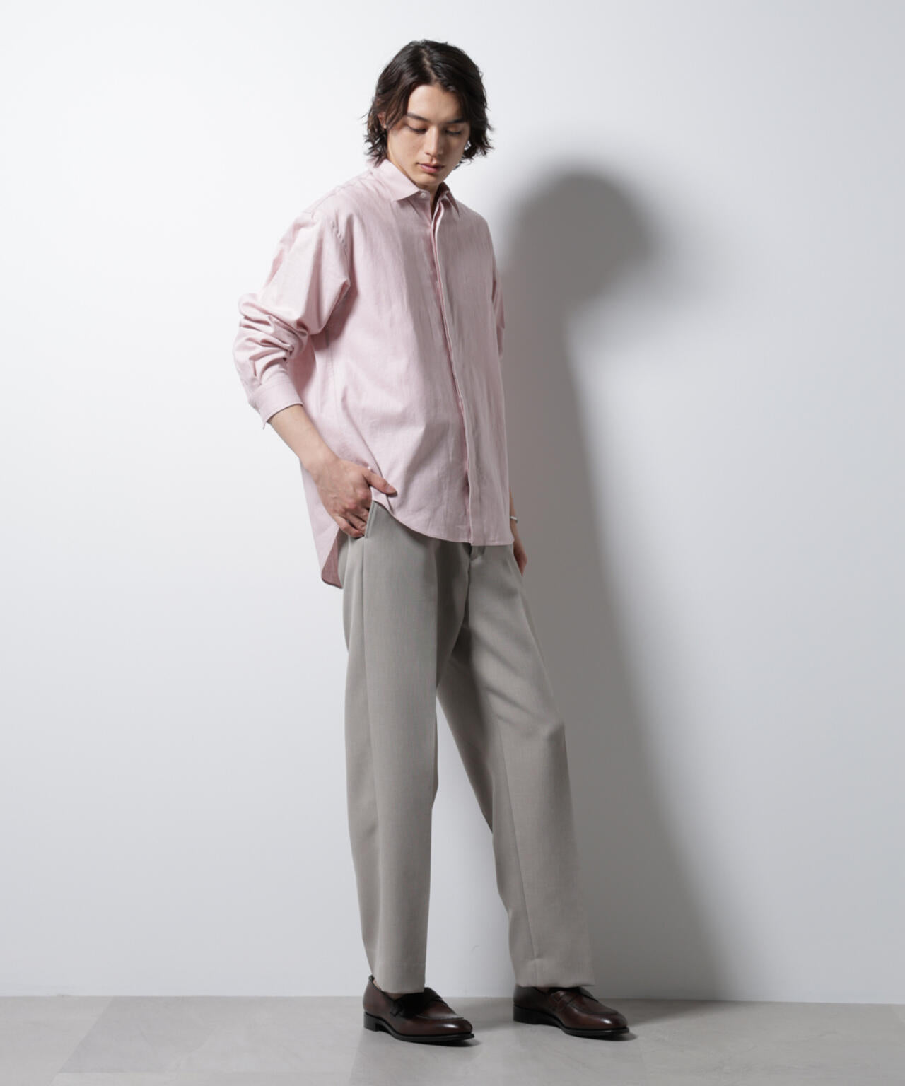 「BELGIUM LINEN FABRICS」リネンコットンレギュラーシャツ