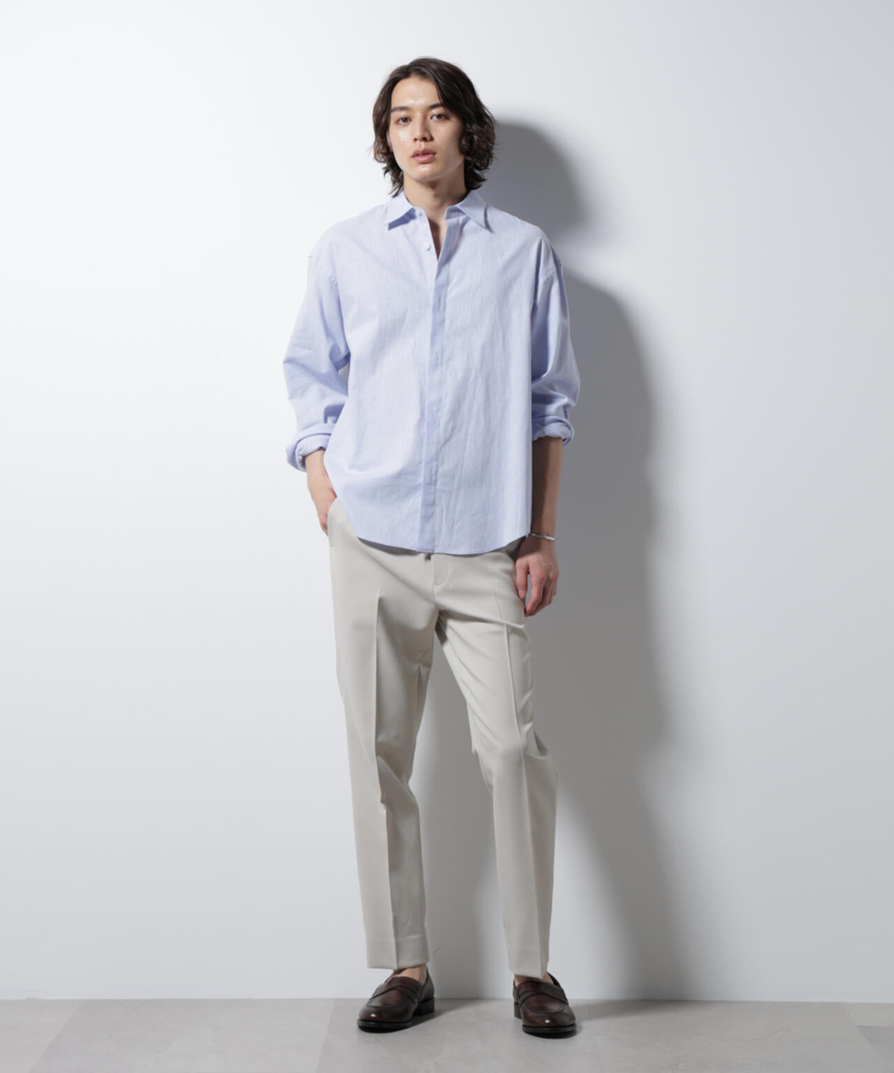 「BELGIUM LINEN FABRICS」リネンコットンレギュラーシャツ