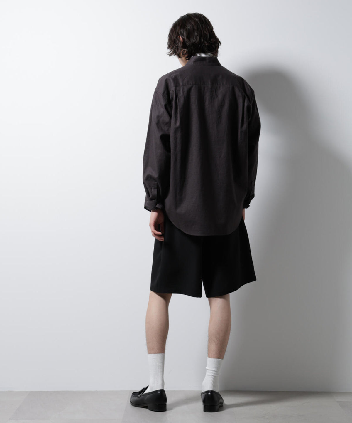 「BELGIUM LINEN FABRICS」リネンコットンスタンドカラーシャツ