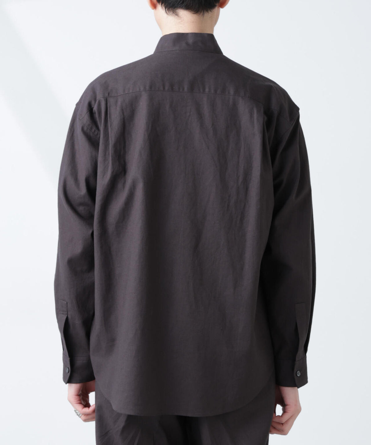 「BELGIUM LINEN FABRICS」リネンコットンスタンドカラーシャツ
