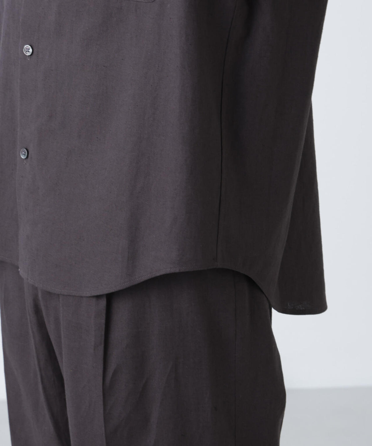 「BELGIUM LINEN FABRICS」リネンコットンスタンドカラーシャツ