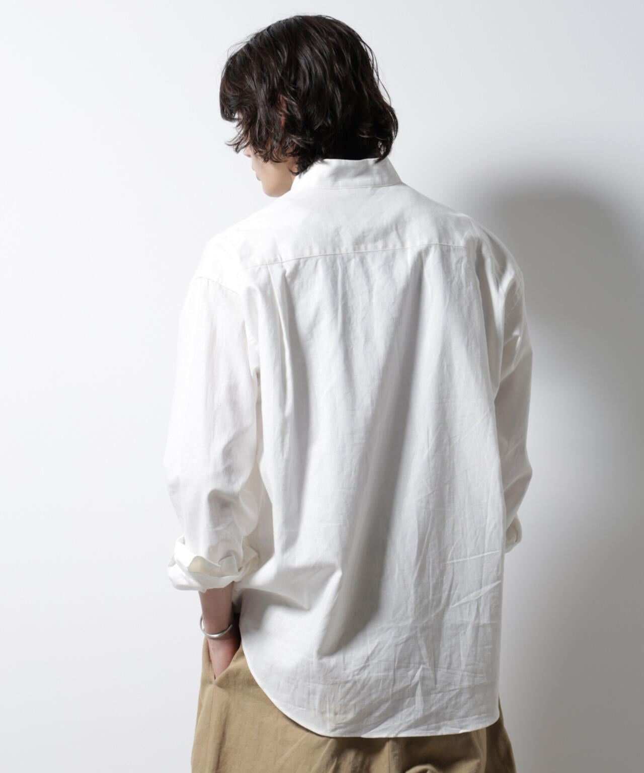 「BELGIUM LINEN FABRICS」リネンコットンスタンドカラーシャツ